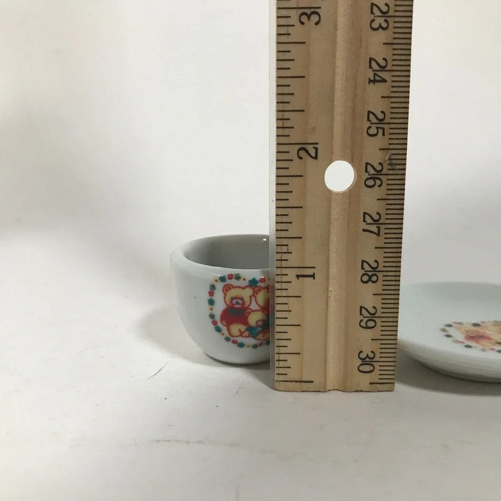 Vintage Miniature Ceramic Teddy Bear Tea Set 13pc Dollhouse Cups Saucers Creamer